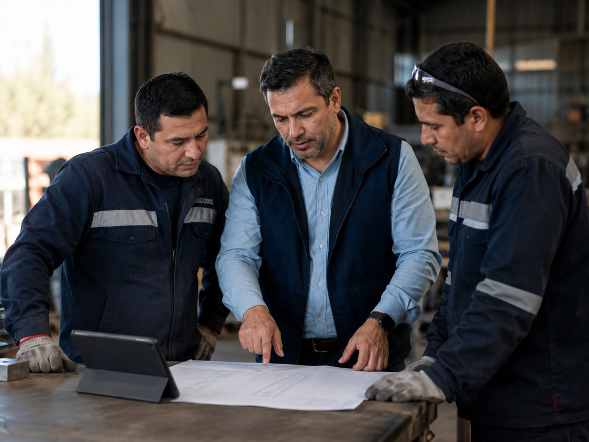 Asesor gerencial trabajando junto al equipo de una pequeña empresa